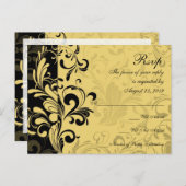 黄色と黒の旋回コンテンポラリーRSVP応答 インビテーションポストカード (正面/裏面)