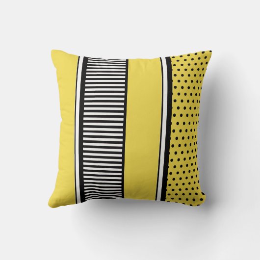黄色と黒の水玉模様線抽象芸術 クッション (裏面)
