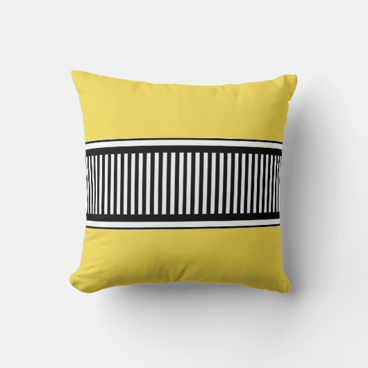 黄色と黒の水玉模様線抽象芸術 クッション (正面)
