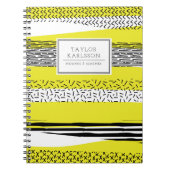 黄色と黒の混合の幾何学的パターパーソナライズされたン ノートブック (正面)