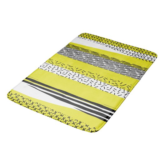 黄色と黒の混合の幾何学的パターン バスマット (アングル)