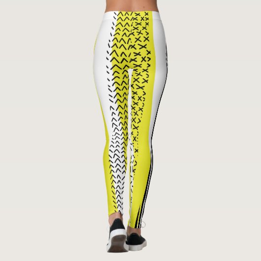 黄色と黒の混合の幾何学的パターン レギンス (裏面)