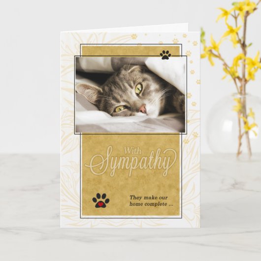 黄色と黒の猫ペットの悔やみや弔慰 カード (黄色い花)