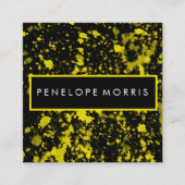 黄色と黒の絵を描(ばちゃばちゃ)跳ねる美しいスタイリスト スクエア名刺 (正面)