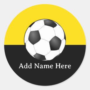 黄色と黒の背景のサッカーボール ラウンドシール