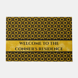 黄色と黒の花のパターン ドアマット