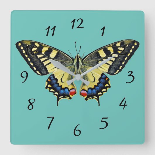 黄色と黒の蝶      スクエア壁時計 (正面)