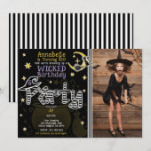 黄色と黒の魔女のハロウィンお誕生日会 招待状 (正面/裏面)