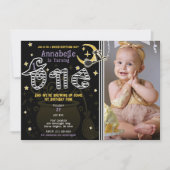 黄色と黒の魔女ハロウィーン1ST誕生日 招待状 (正面)