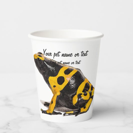 黄色と黒の黄色と縞模様のポイズンダーツカエル 紙コップ (正面)