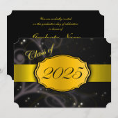 黄色と黒の2025年卒業式 招待状 (正面/裏面)