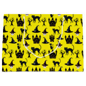 黄色と黒ハロウィーンスカルの城帽子 ラージペーパーバッグ (正面)