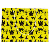 黄色と黒ハロウィーンスカルの城帽子 ラージペーパーバッグ (裏面)