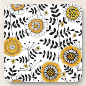 黄色と黒葉のドードルの花と花 コースター (正面)