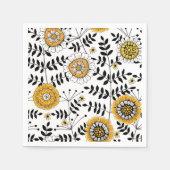 黄色と黒葉のドードルの花と花 スタンダードカクテルナプキン (正面)