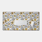 黄色と黒葉のドードルの花と花 デスクマット (キーボード&マウス)