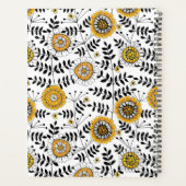 黄色と黒葉のドードルの花と花 プランナー手帳 (裏面)