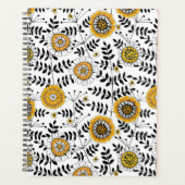 黄色と黒葉のドードルの花と花 プランナー手帳 (正面)