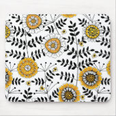 黄色と黒葉のドードルの花と花 マウスパッド (正面)