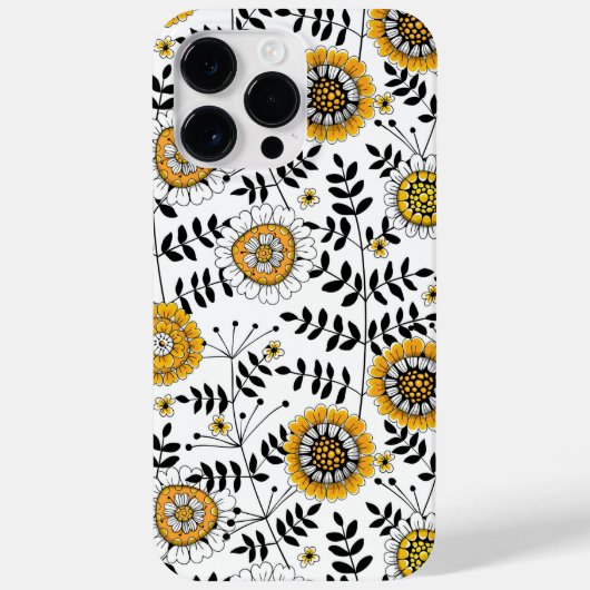 黄色と黒葉のドードルの花と花 Case-Mate iPhoneケース (裏面)