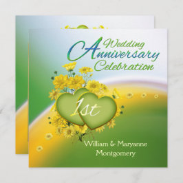 黄色によってはハートの第1記念パーティーが開花します 招待状