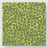 黄色に緑のシャムロック型ヒマワリ ストーンコースター (正面)