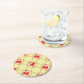 黄色に赤いオンドスターメダリオンパターン ラウンドペーパーコースター (インサイチュ)