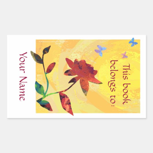 黄色に赤いバラ 長方形シール (正面)