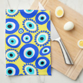 黄色に輝くギリシャの目のパターン キッチンタオル (四つ折り)