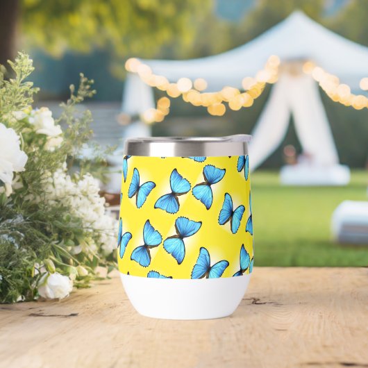 黄色に青い蝶のパターン (ウェディング)