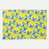 黄色に青い蝶のパターン キッチンタオル (横)