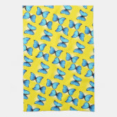 黄色に青い蝶のパターン キッチンタオル (縦)