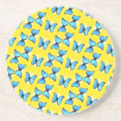 黄色に青い蝶のパターン コースター (正面)