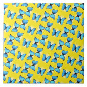 黄色に青い蝶のパターン タイル (正面)