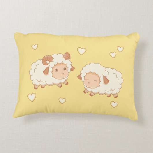 黄色に2つの可愛い羊のパターン アクセントクッション (裏面)