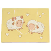 黄色に2つの可愛い羊のパターン ラージペーパーバッグ (正面)