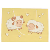 黄色に2つの可愛い羊のパターン ラージペーパーバッグ (裏面)