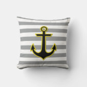 黄色のいかり、ボートいかり、船舶いかり、ストライプ クッション (正面)