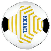 黄色のおもしろいストライプ名前をカスタムする サッカーボール (回転)