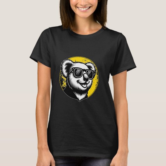 黄色のおもしろいレモン色、サングラッシュを着たコアラ Tシャツ (正面)