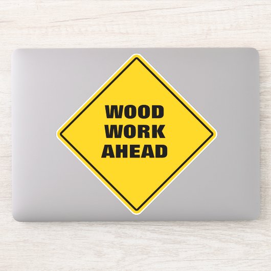 黄色のおもしろい木工の前方の注意の道路標識 シール (コンピューター)