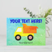黄色のおもちゃトラックの動揺して子供 招待状 (スタンド正面)