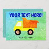 黄色のおもちゃトラックの動揺して子供 招待状 (正面/裏面)