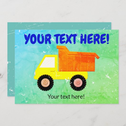 黄色のおもちゃトラックの動揺して子供 招待状 (正面/裏面)