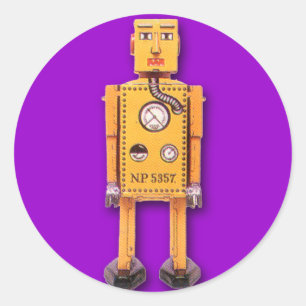 黄色のおもちゃロボットのステッカー(6枚) ラウンドシール