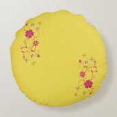 黄色のお洒落フローラと蝶のアクセント ラウンドクッション (裏面)