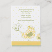 黄色のお洒落ママとベビーの鳥のダマスクの渦巻き 名刺 (裏面)