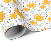 黄色のかわいいの太陽は星、月、雲が切れる ラッピングペーパー (ロールコーナー)