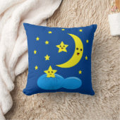 黄色のかわいい星と月が空に！ クッション (ブランケット)
