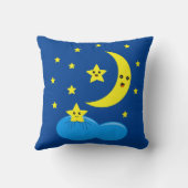 黄色のかわいい星と月が空に！ クッション (裏面)